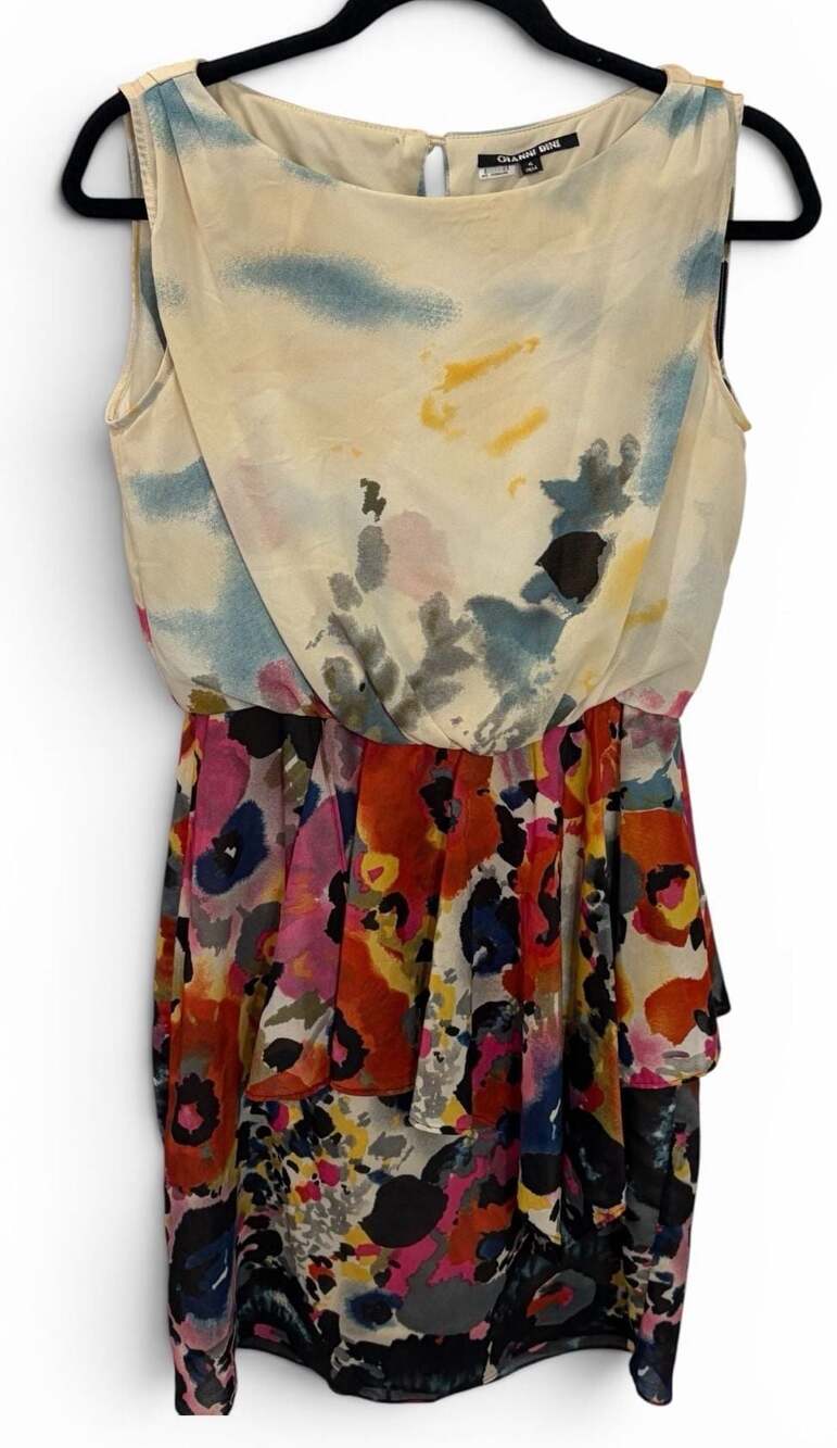Gianni Bini Sleeveless Watercolor Floral Print Peplum Cocktail Dress Size 4